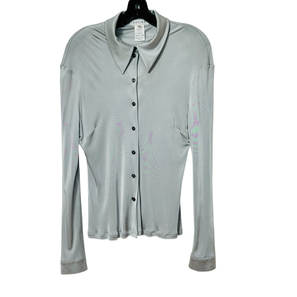 Celine Silver Gray with shimmer Button-Down shirt sz L FR 42